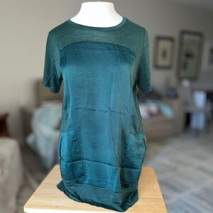 Satin Sheer Korean Uno Green Women's Top Pockets Medium/Large